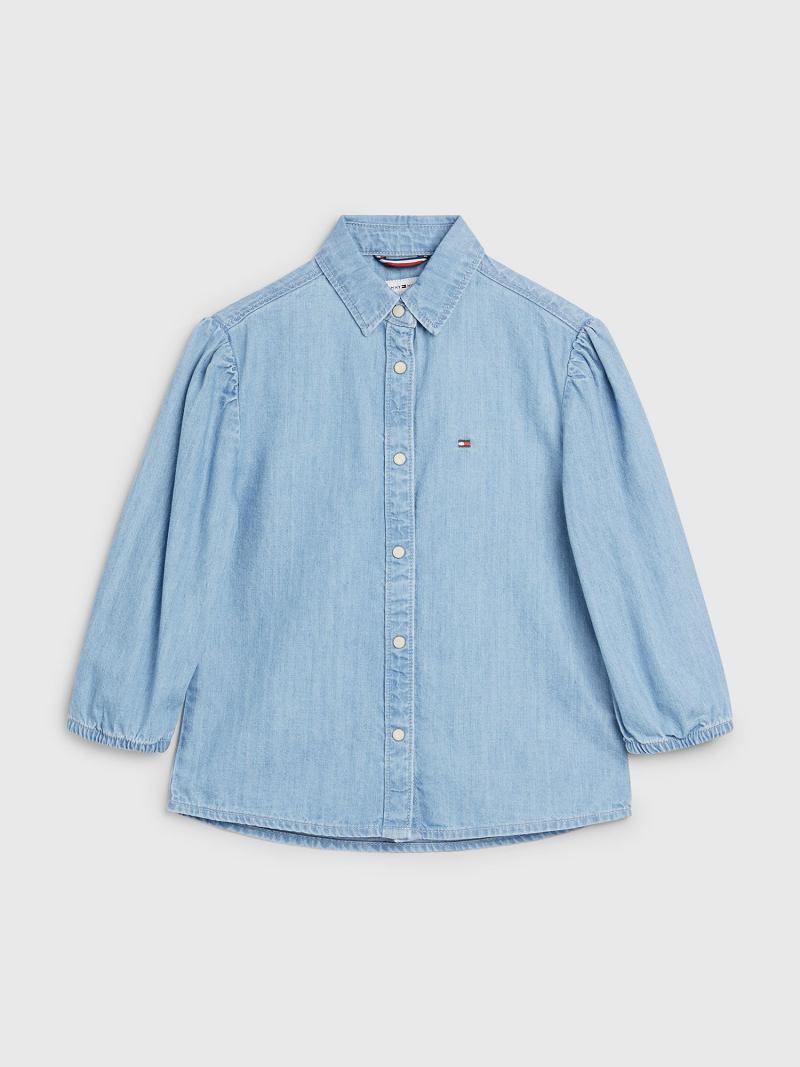 Lány Tommy Hilfiger Puff Sleeve Denim Shirt Póló Kék | HU 1940NWY